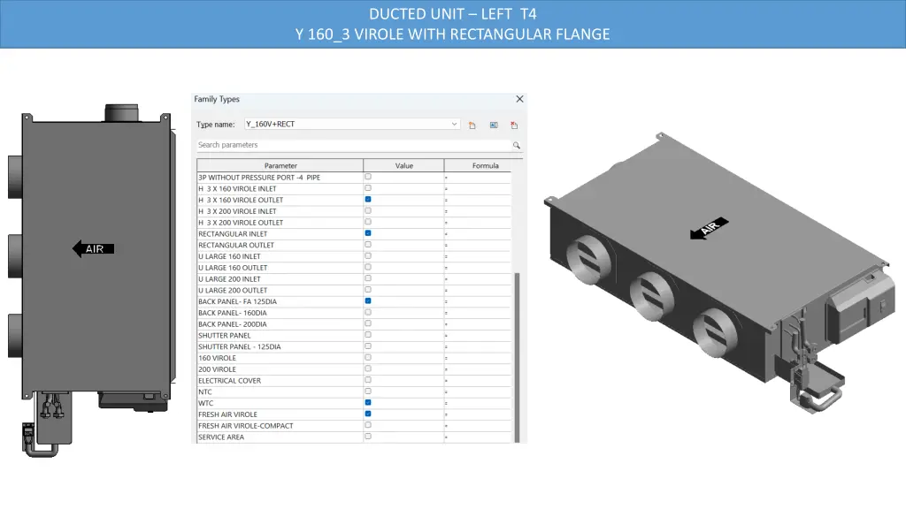 ducted unit left t4 y 160 3 virole with