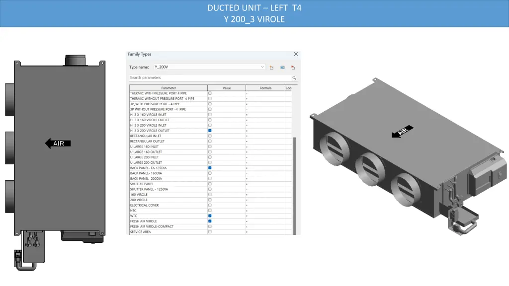 ducted unit left t4 y 200 3 virole