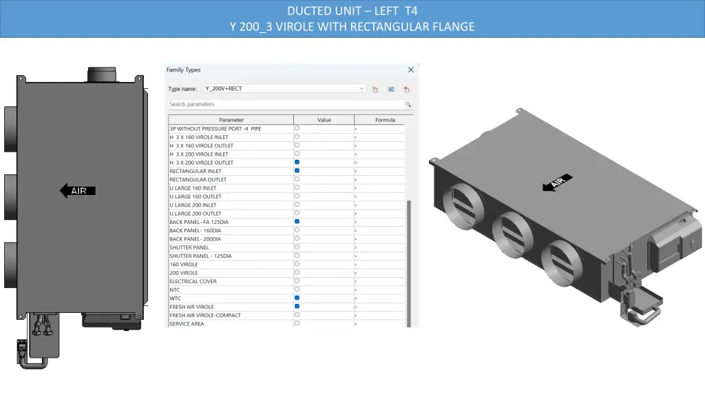 ducted unit left t4 y 200 3 virole with