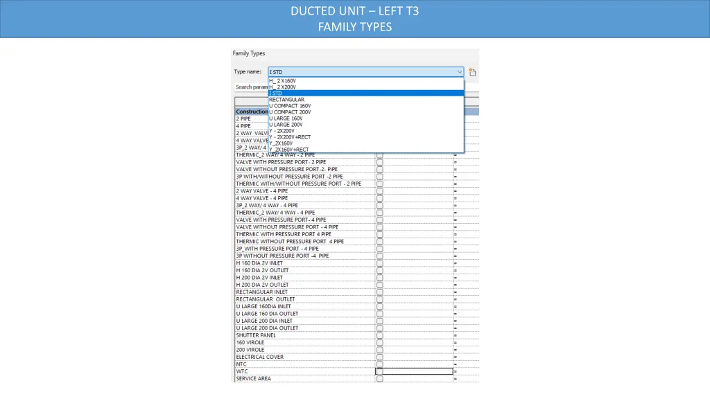 ducted unit left t3 family types