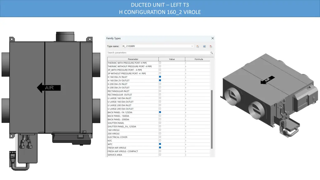 ducted unit left t3 h configuration 160 2 virole