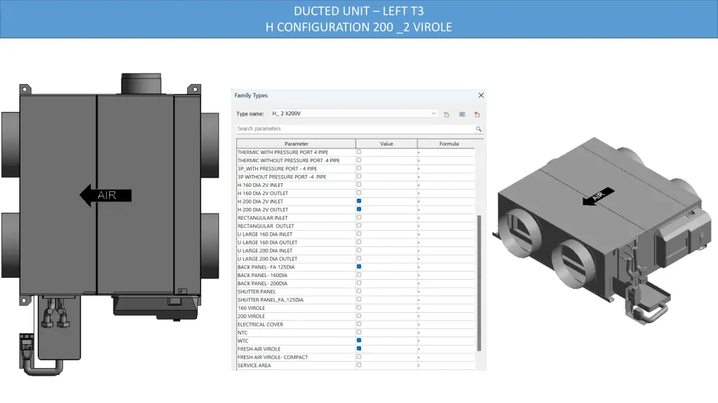 ducted unit left t3 h configuration 200 2 virole