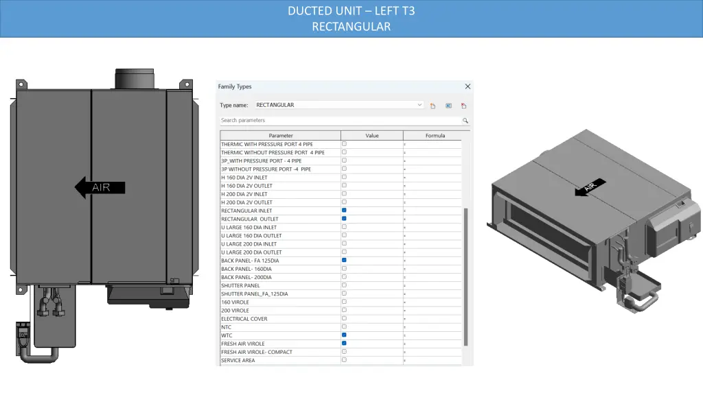 ducted unit left t3 rectangular