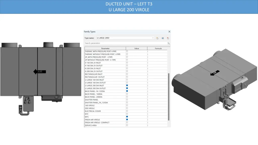 ducted unit left t3 u large 200 virole