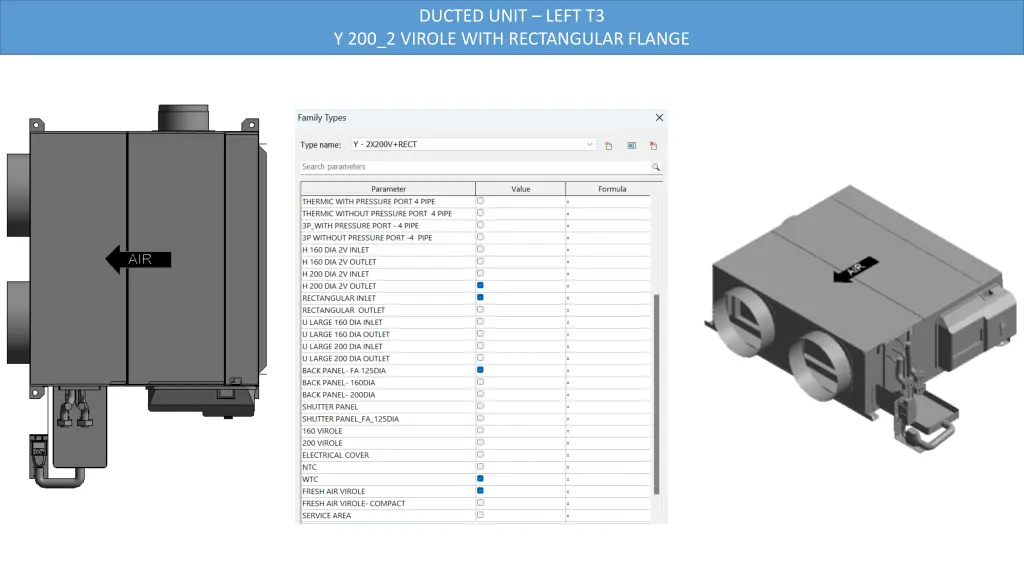ducted unit left t3 y 200 2 virole with