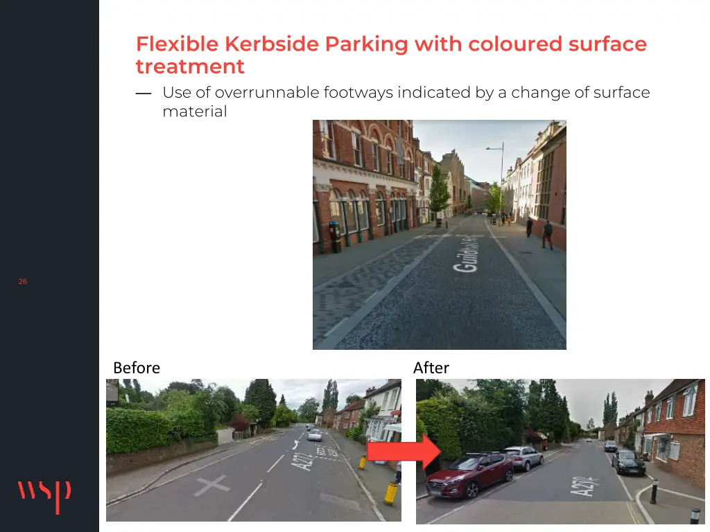 flexible kerbside parking with coloured surface