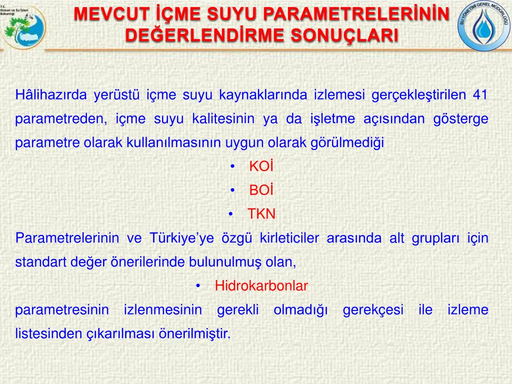 mevcut me suyu parametreler n n de erlend 13