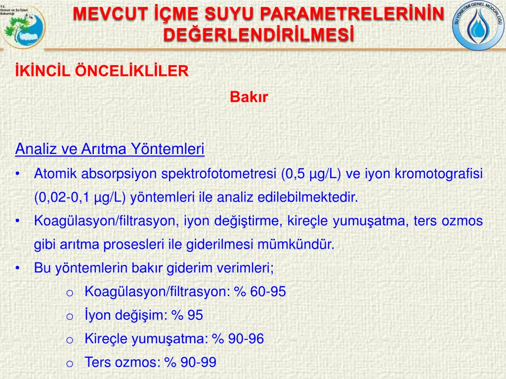 mevcut me suyu parametreler n n de erlend r lmes 12