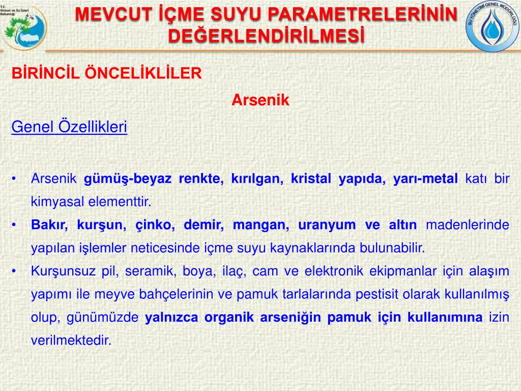 mevcut me suyu parametreler n n de erlend r lmes 3