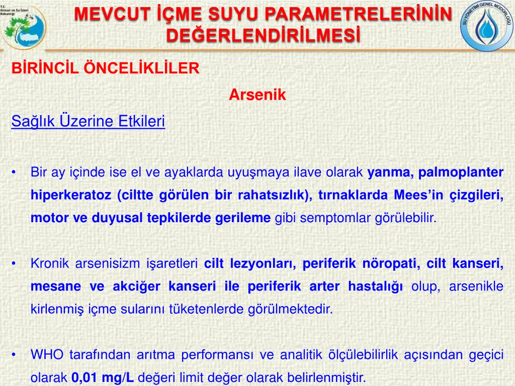 mevcut me suyu parametreler n n de erlend r lmes 6