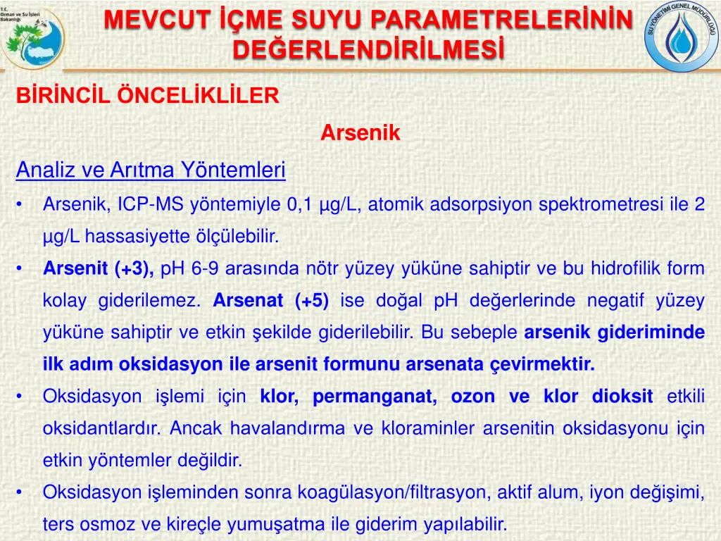 mevcut me suyu parametreler n n de erlend r lmes 7