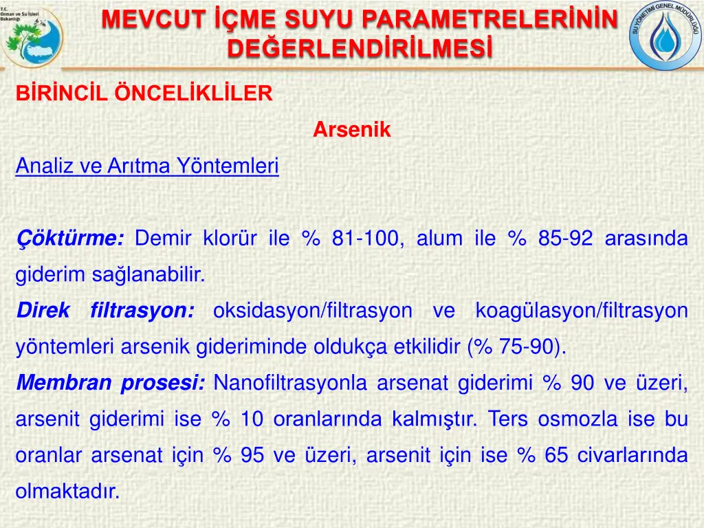 mevcut me suyu parametreler n n de erlend r lmes 8