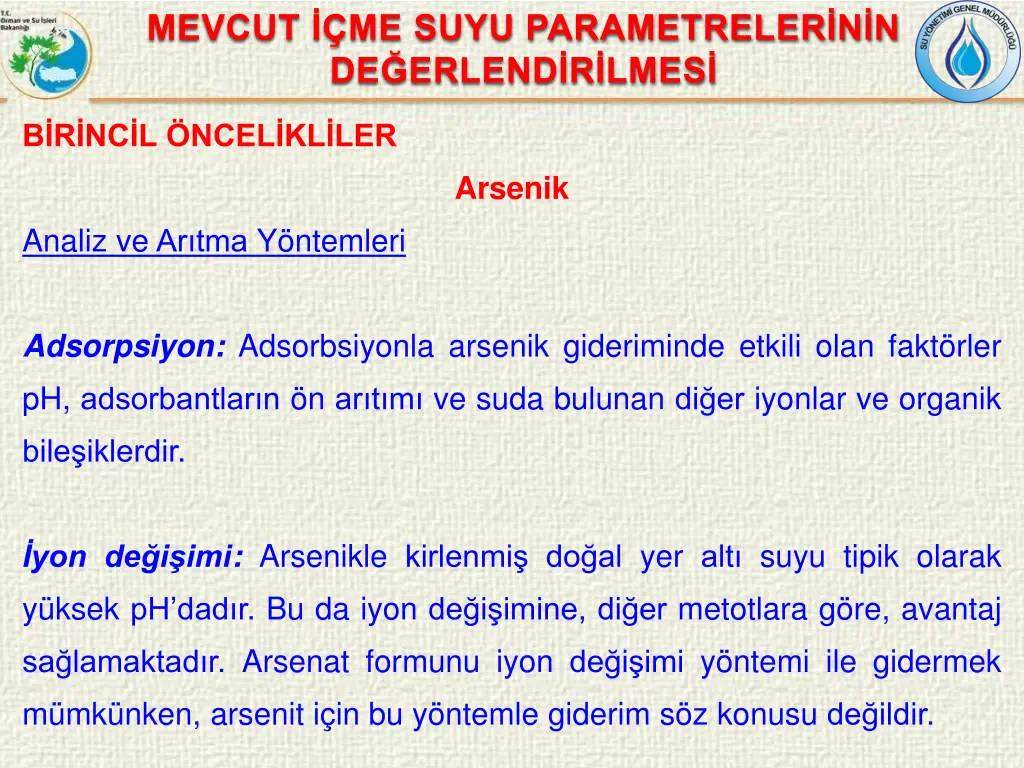 mevcut me suyu parametreler n n de erlend r lmes 9