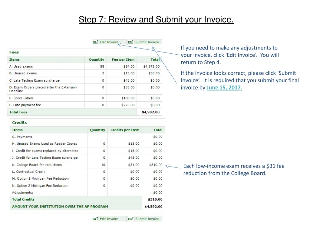 step 7 review and submit your invoice