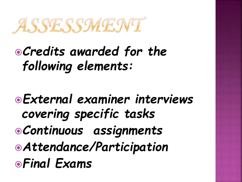assessment assessment credits awarded