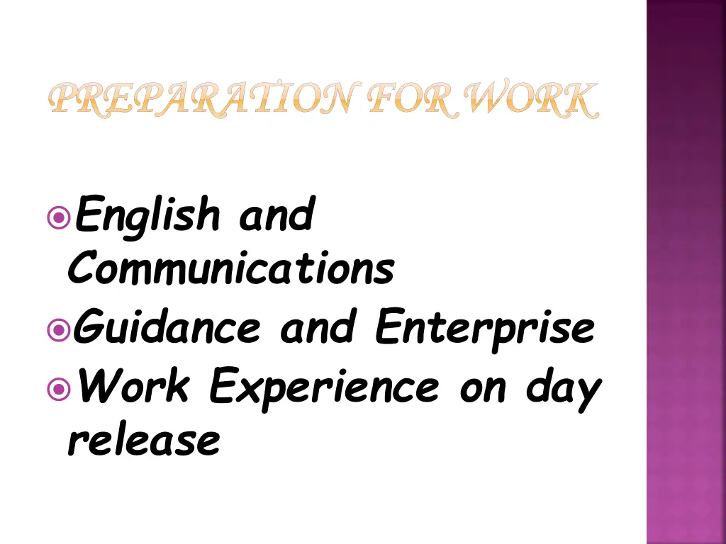 preparation for work preparation for work