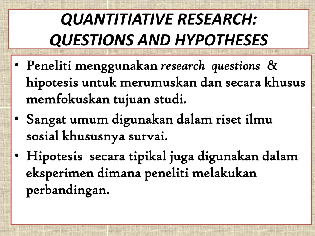 quantitiative research questions and hypotheses