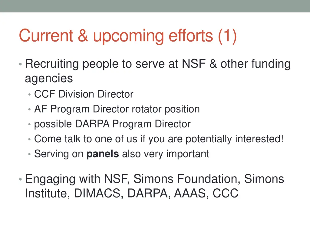 current upcoming efforts 1