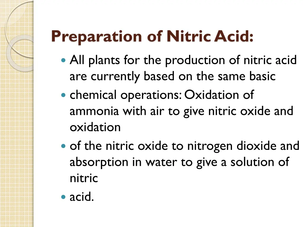 preparation of nitric acid