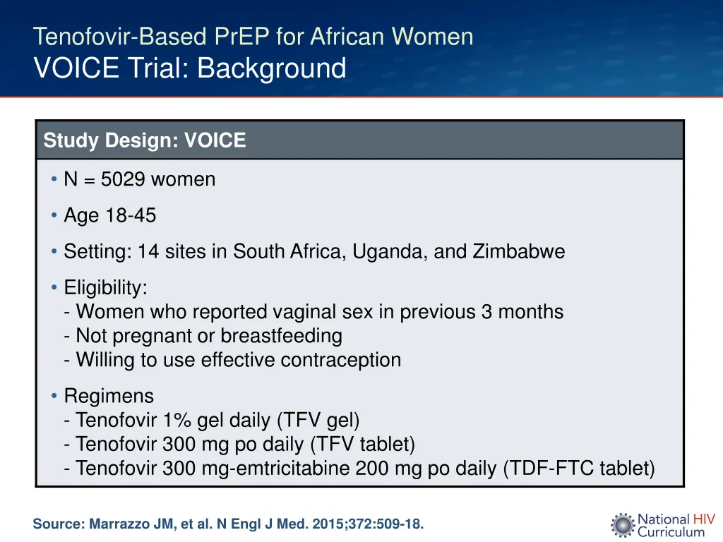 tenofovir based prep for african women voice 1