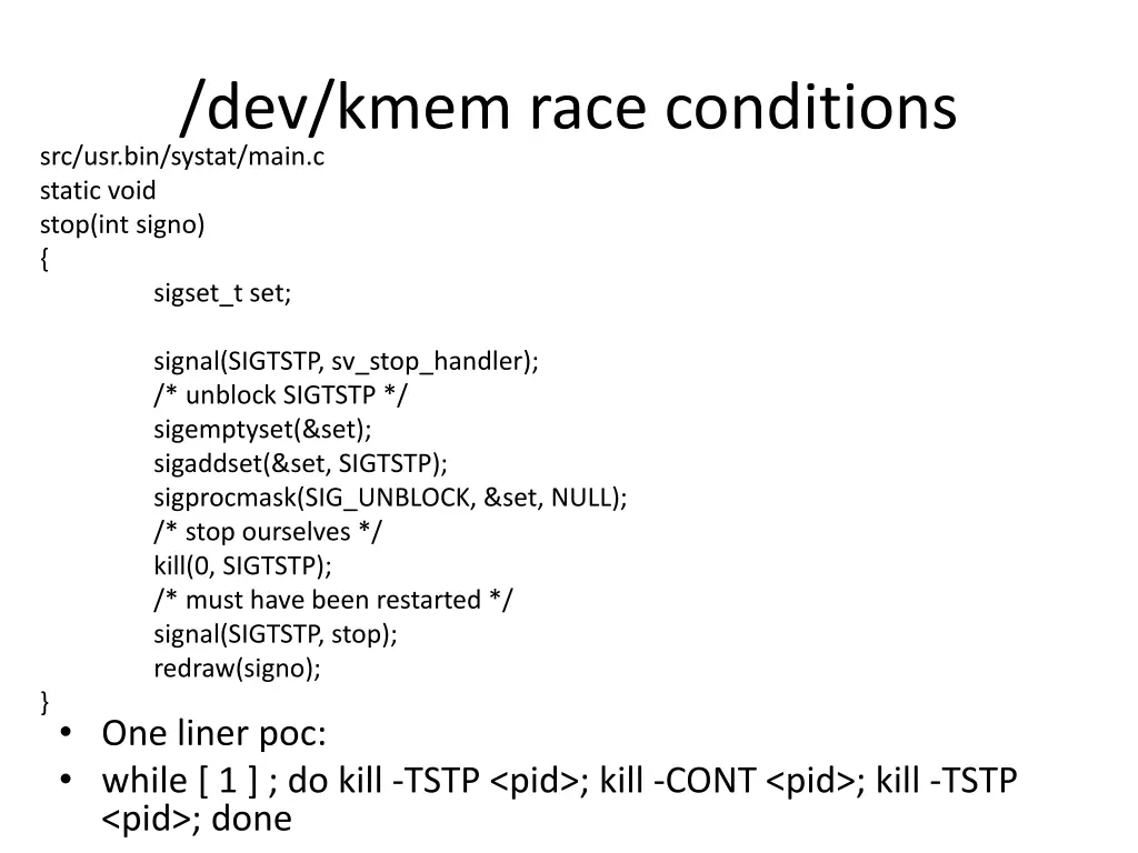dev kmem race conditions src usr bin systat main