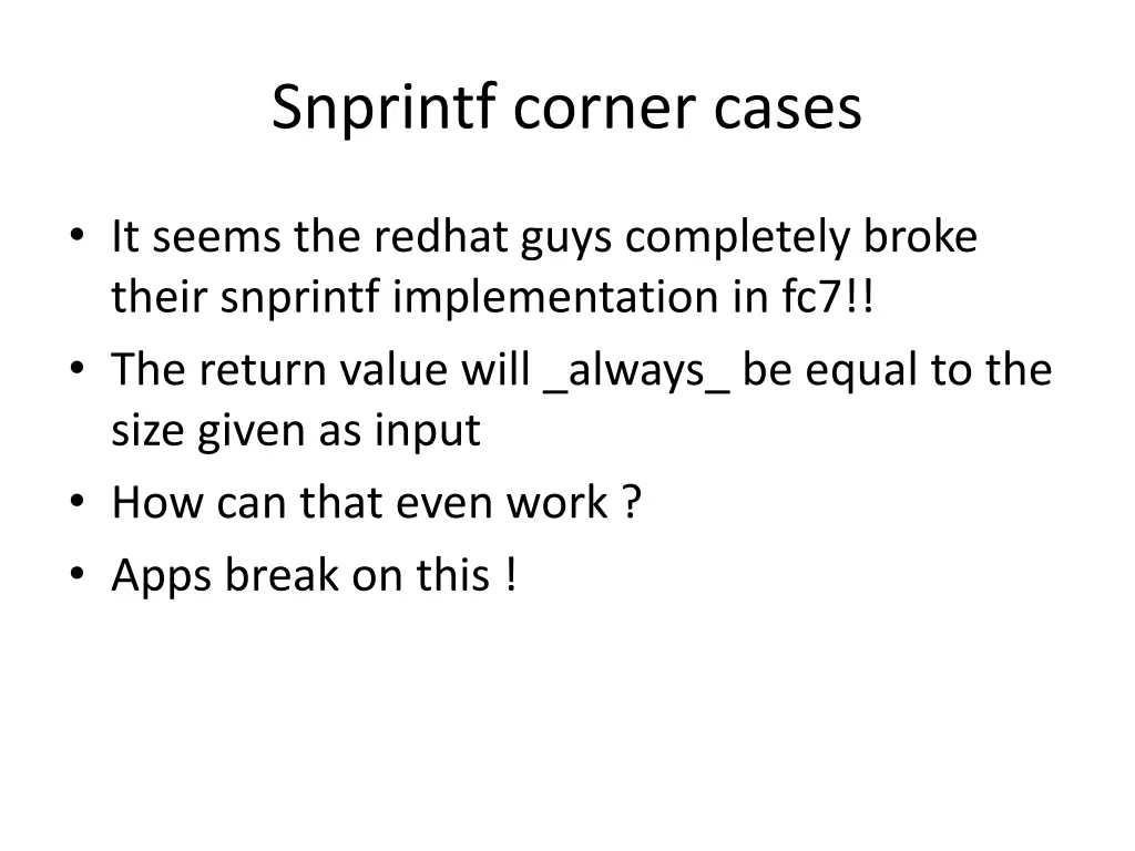 snprintf corner cases 7