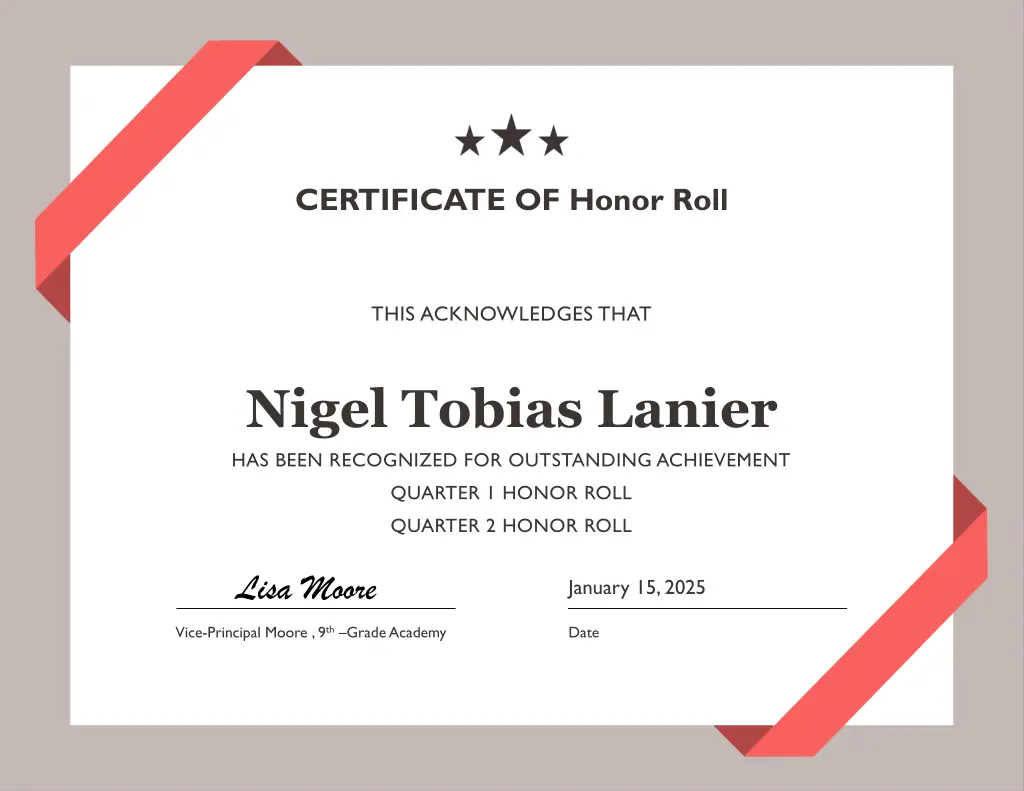 certificate of honor roll 10