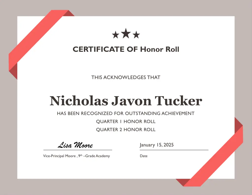 certificate of honor roll 12