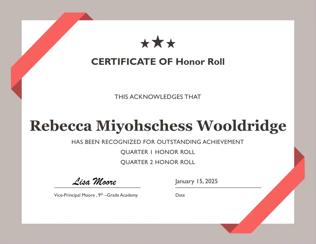 certificate of honor roll 14