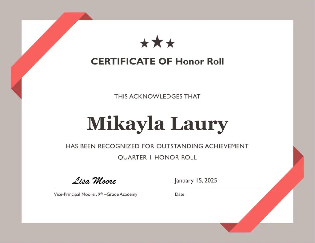 certificate of honor roll 15