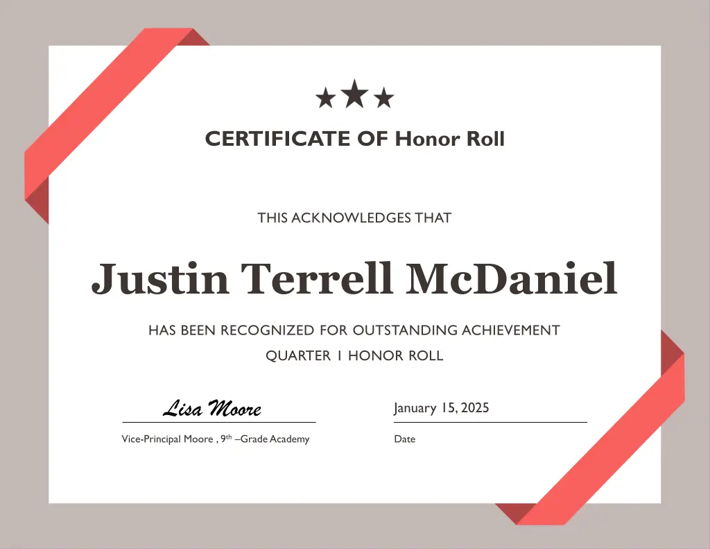 certificate of honor roll 16