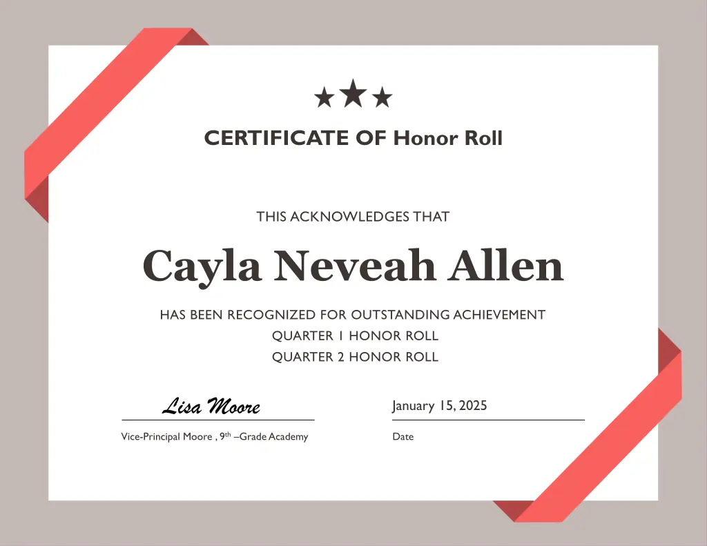 certificate of honor roll 2