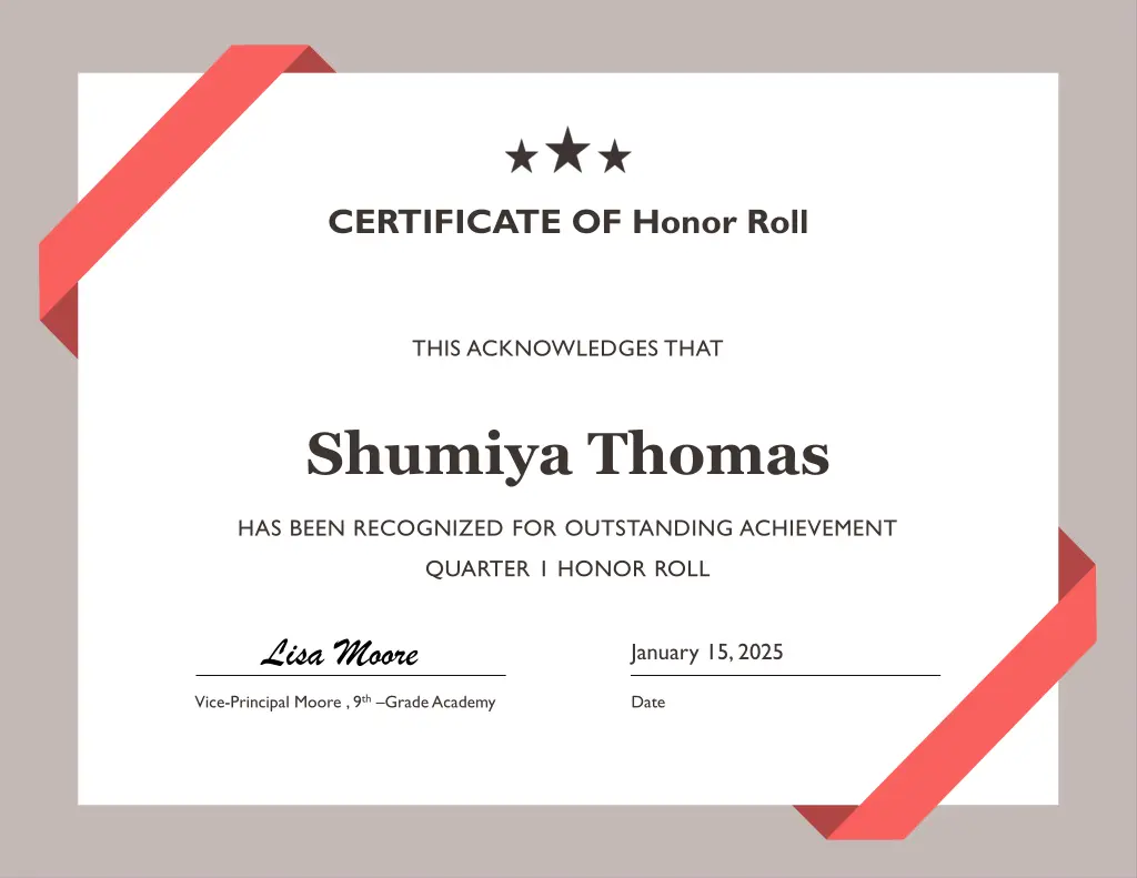 certificate of honor roll 20