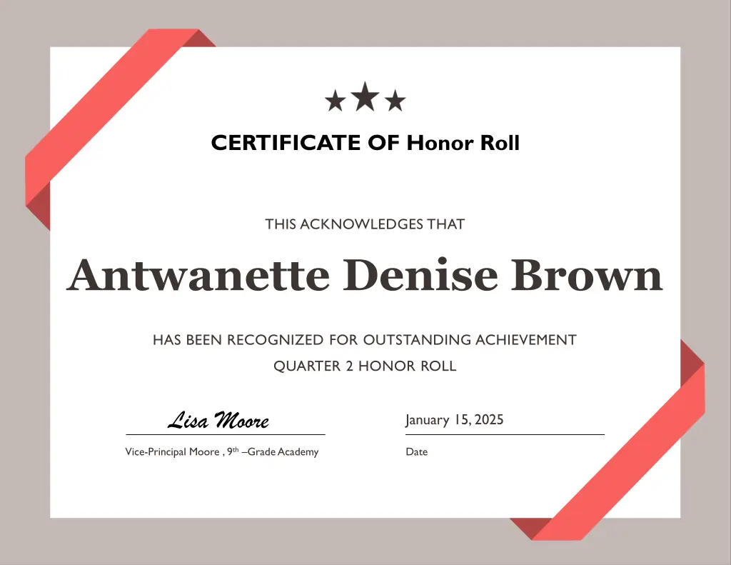 certificate of honor roll 22