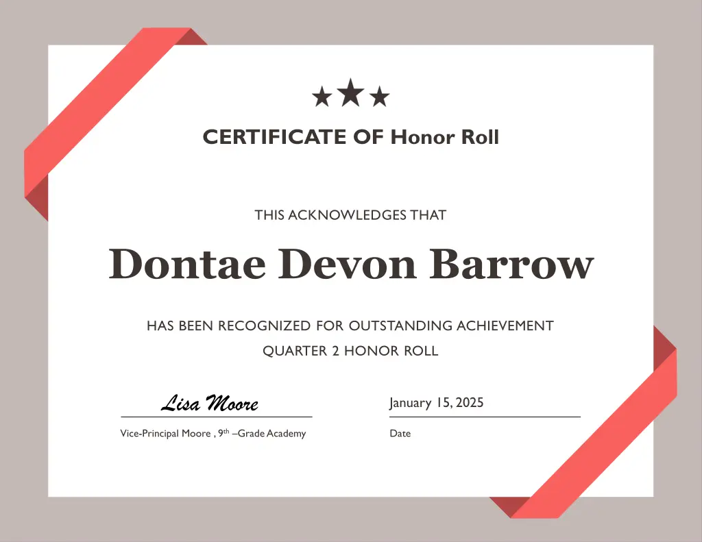 certificate of honor roll 23