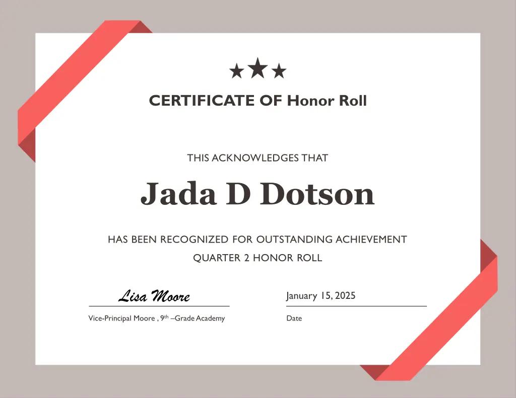 certificate of honor roll 24