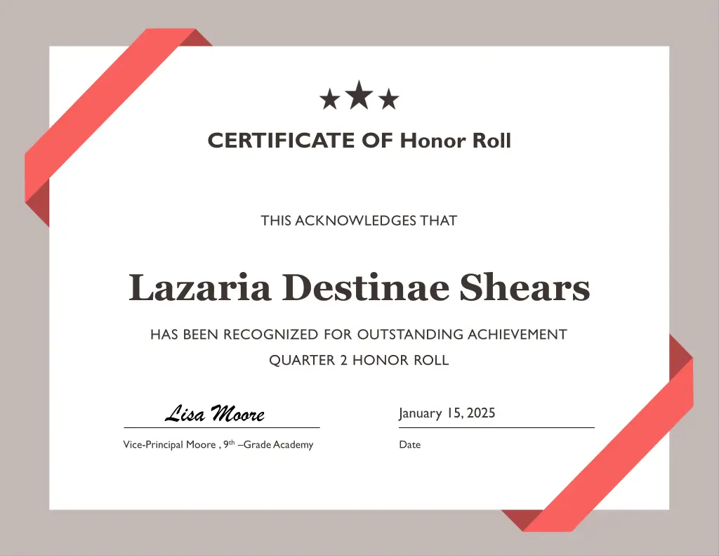 certificate of honor roll 26