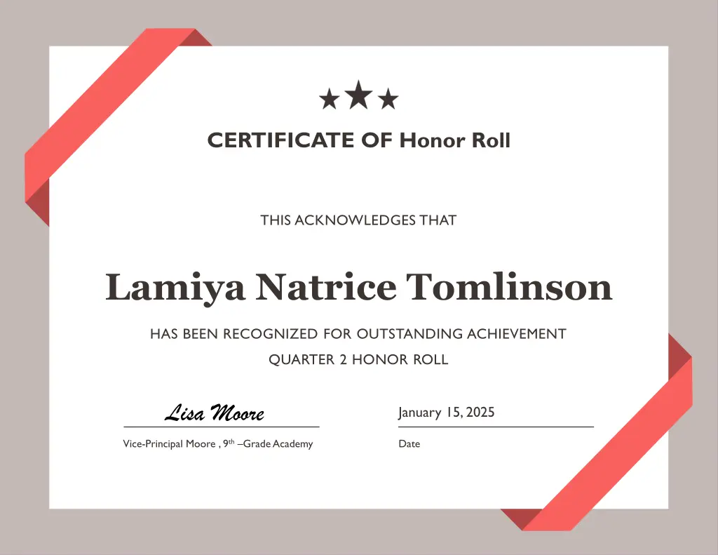 certificate of honor roll 27