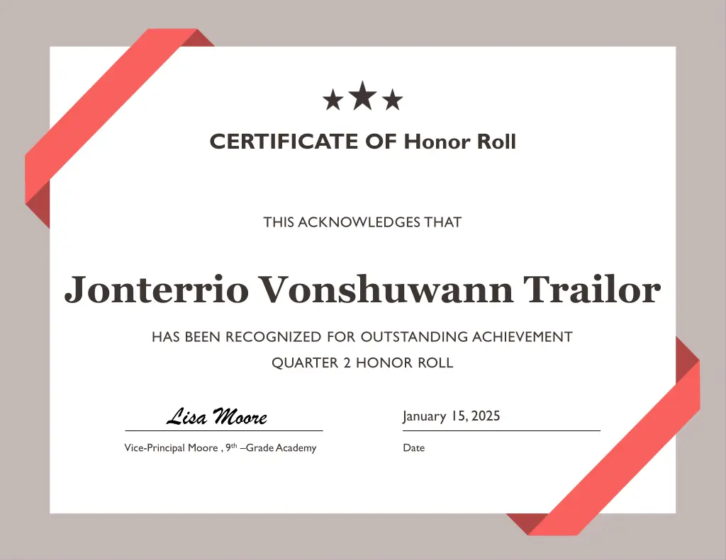 certificate of honor roll 28