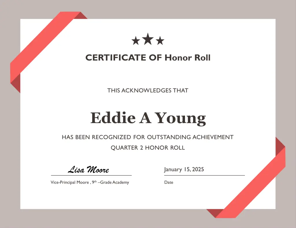 certificate of honor roll 30