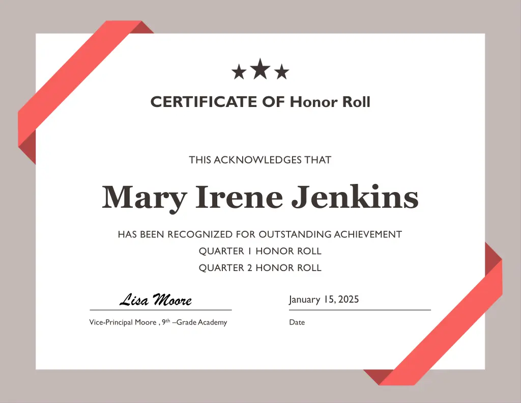 certificate of honor roll 6