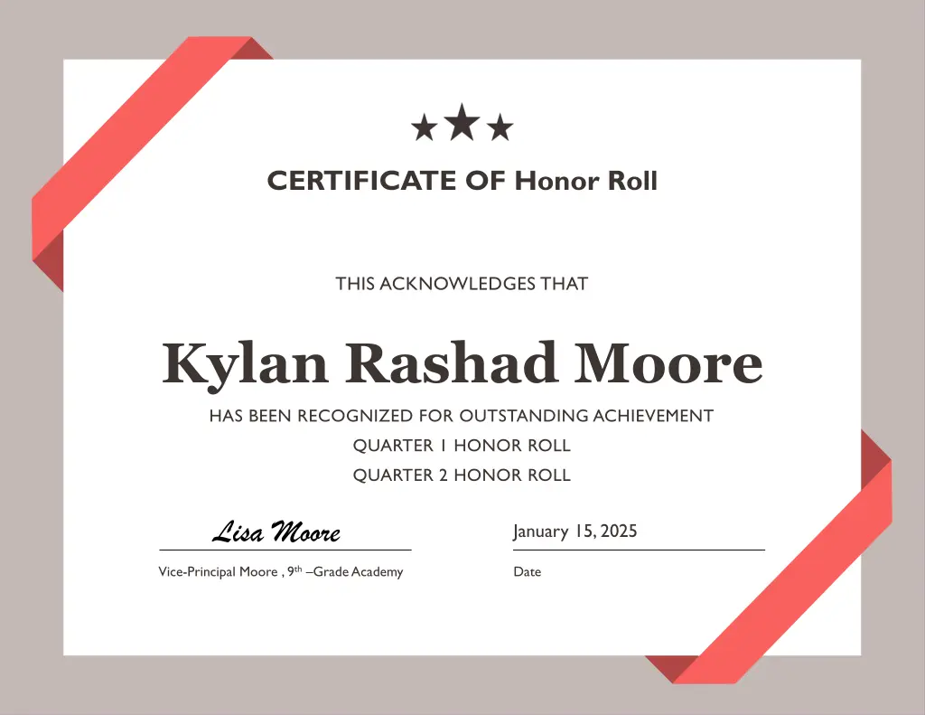 certificate of honor roll 7