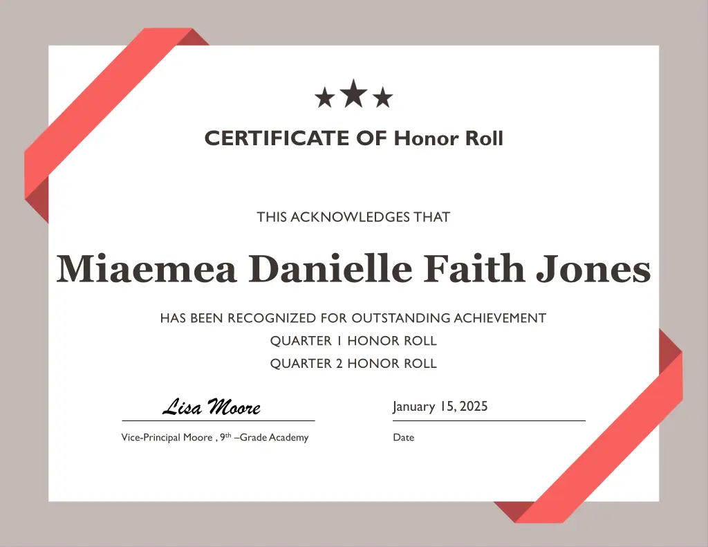 certificate of honor roll 9