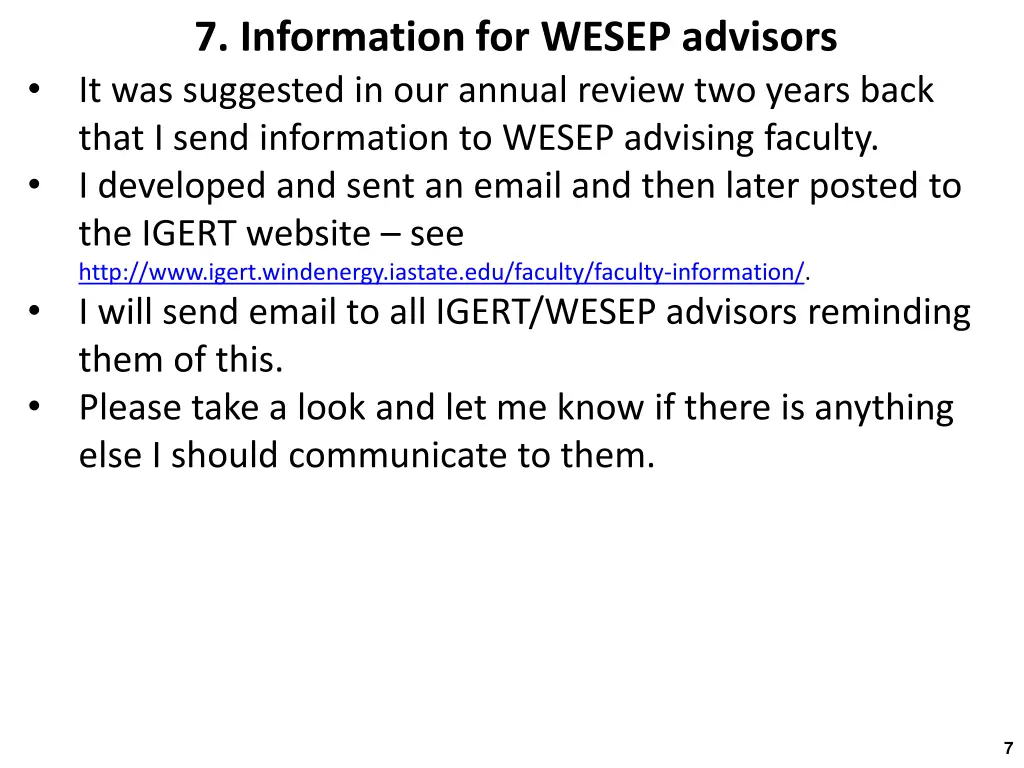 7 information for wesep advisors it was suggested