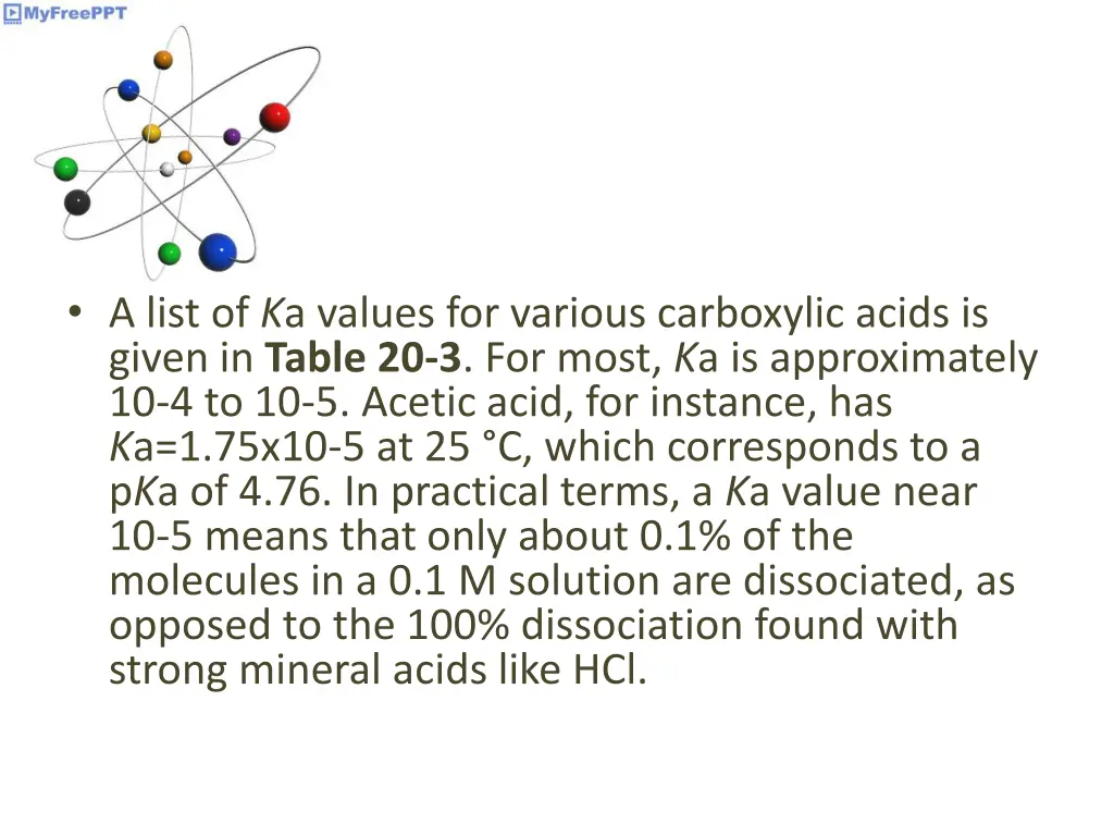 a list of k a values for various carboxylic acids
