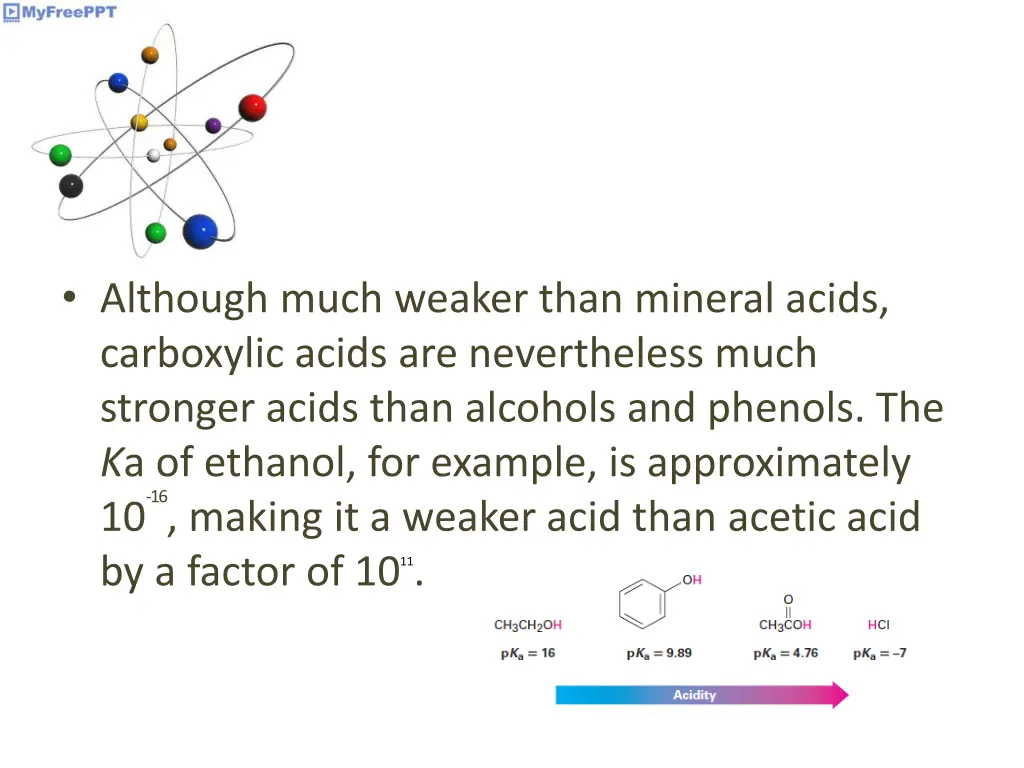 although much weaker than mineral acids