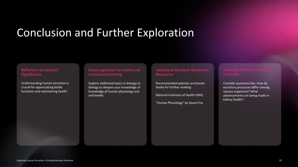 conclusion and further exploration
