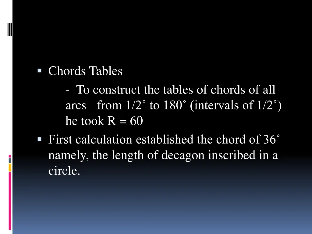 chords tables to construct the tables of chords