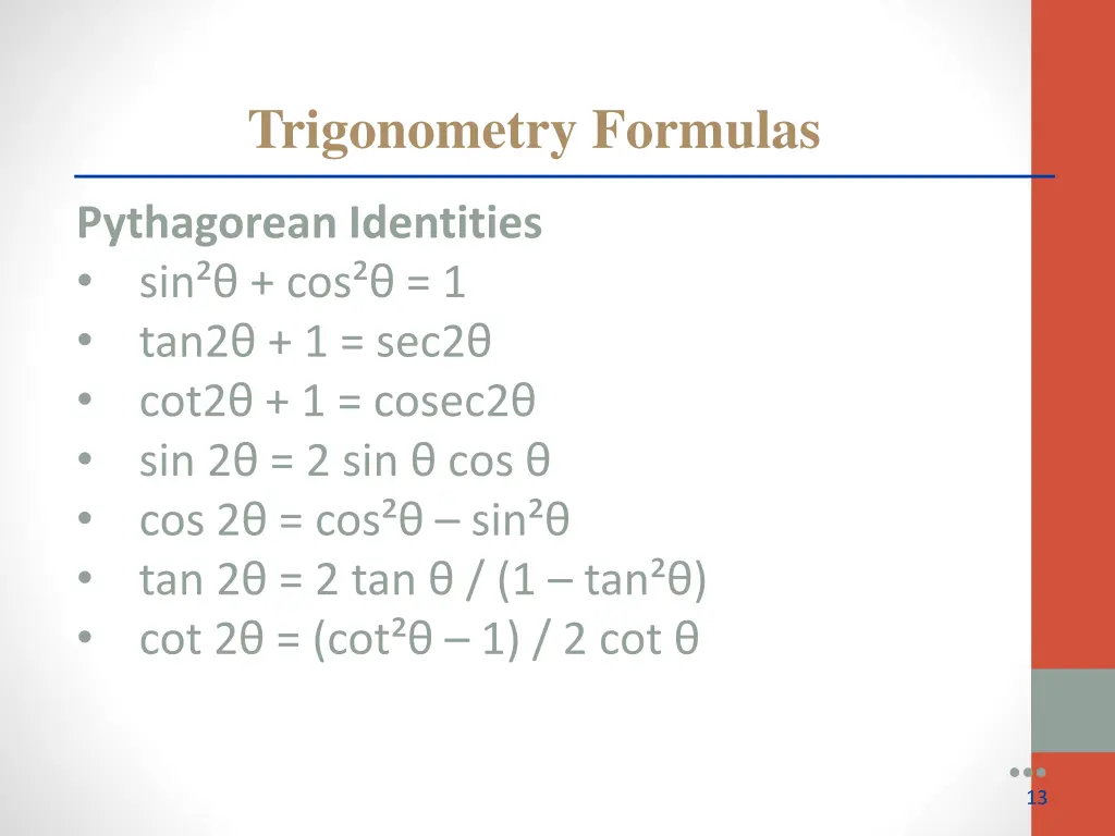trigonometry formulas