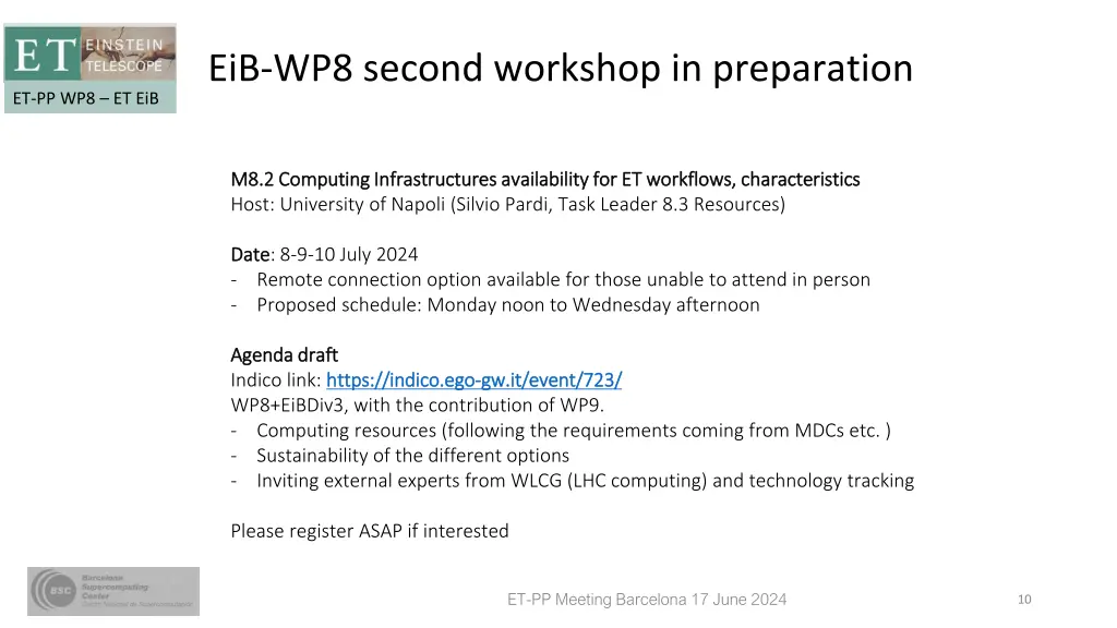 eib wp8 second workshop in preparation